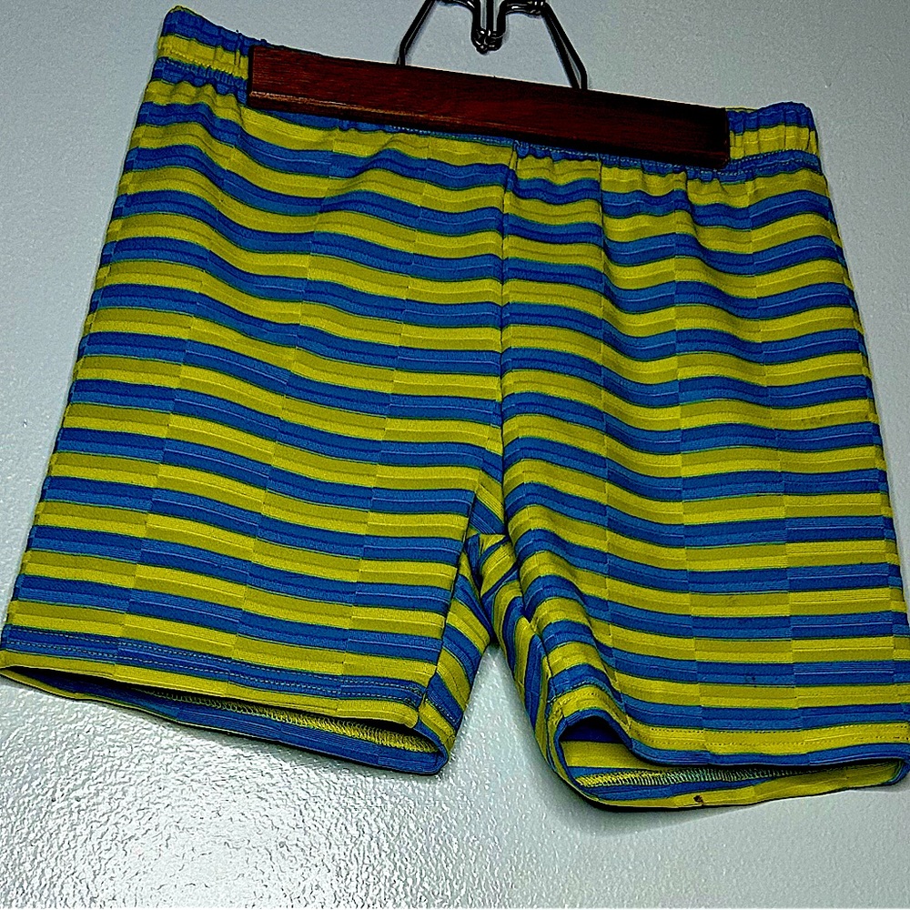 Yellow and blue striped hot shorts